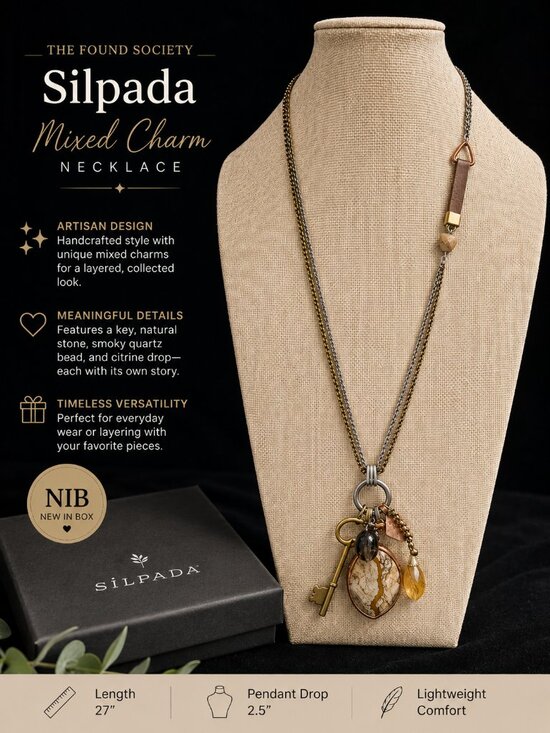 Silpada Jewelry - Silpada NIB Mixed Metal Natural Stone Reversible Charm Necklace 27"
